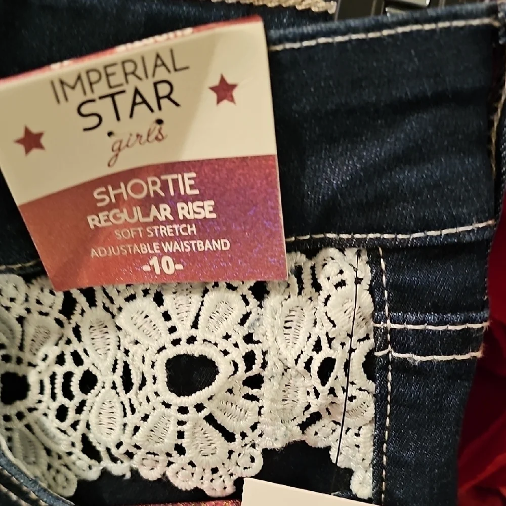 Imperial Star Women's Blue Denim Shorts with Lace Trim